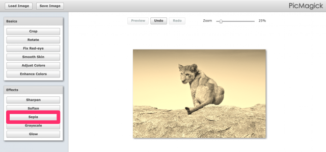 PicMagickのセピア加工画面