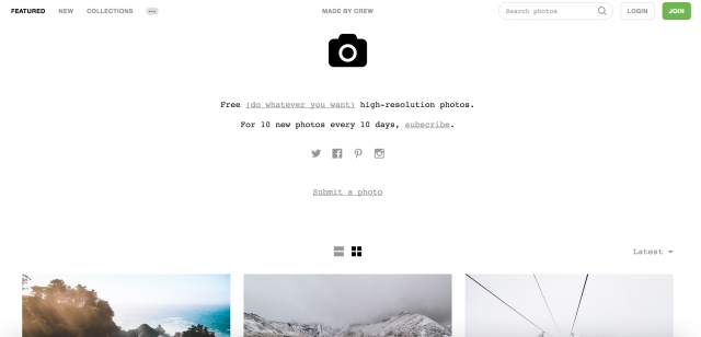 UNSPLASHのトップページ