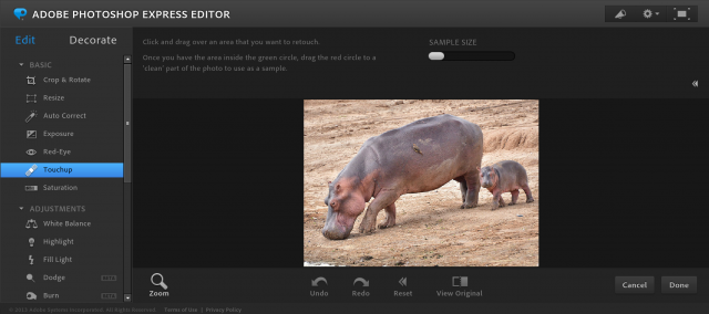 Photoshop Express EditorのTouchupの加工画面