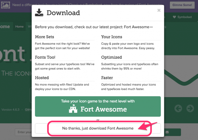 FontAwesomeのjust downloadダウンロード画面